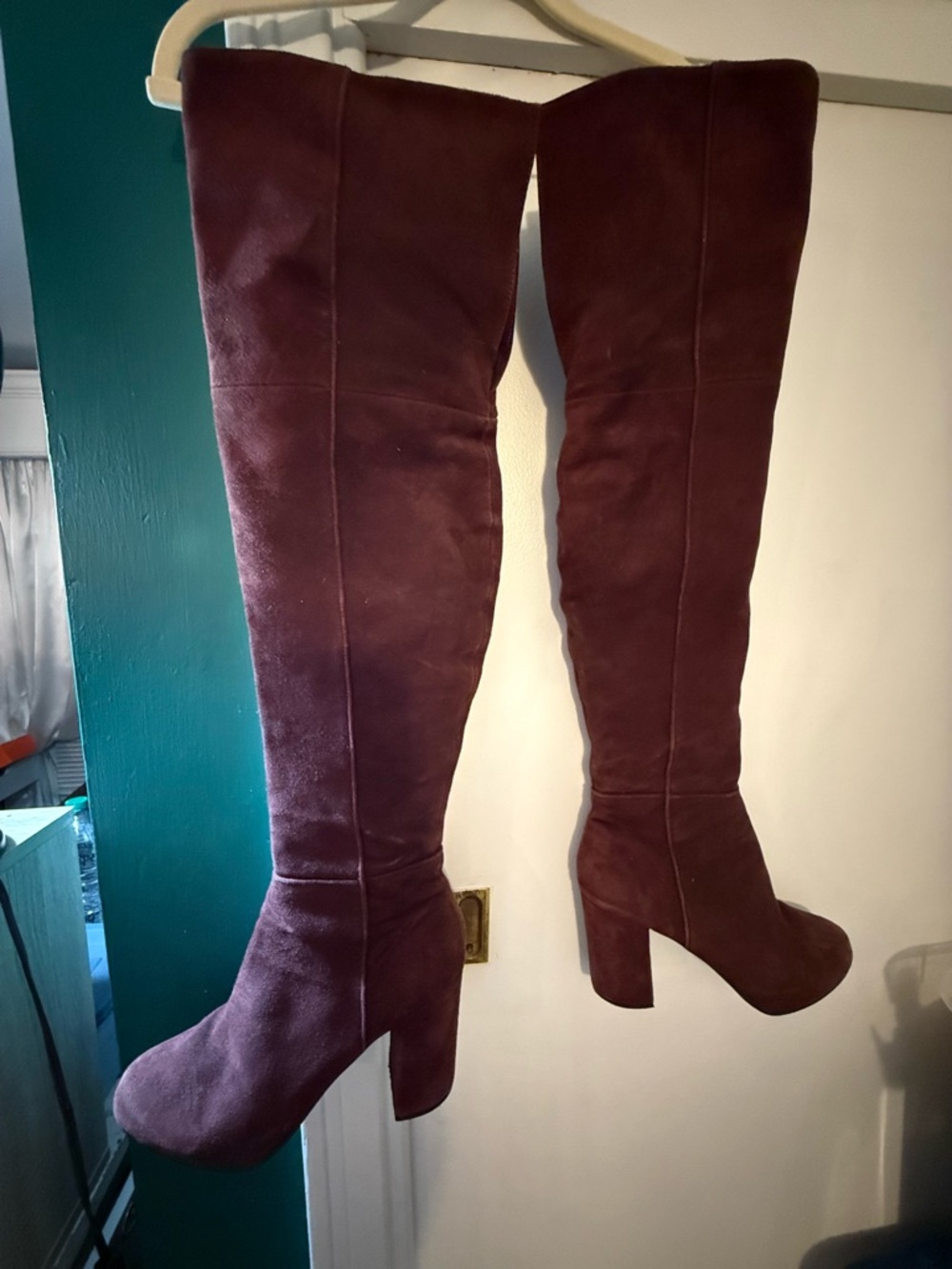 Topshop Over-the-Knee Suede Boots in Burgundy